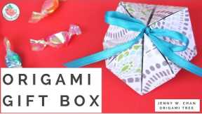 Origami Gift Box (ONE 1 Sheet of Paper!) - How to Make a Geometric Paper Gift Box Tutorial